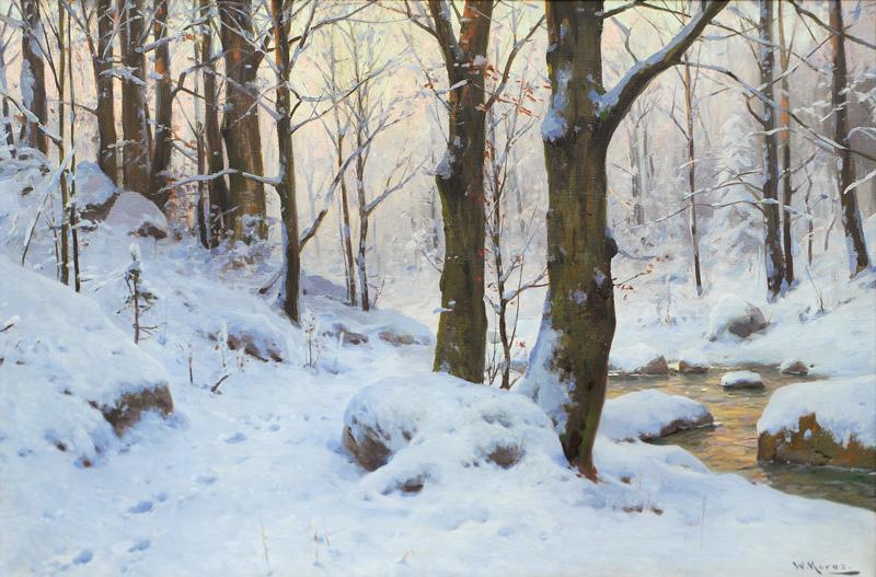 Walter Moras Bachlauf im Winterwald. France oil painting art